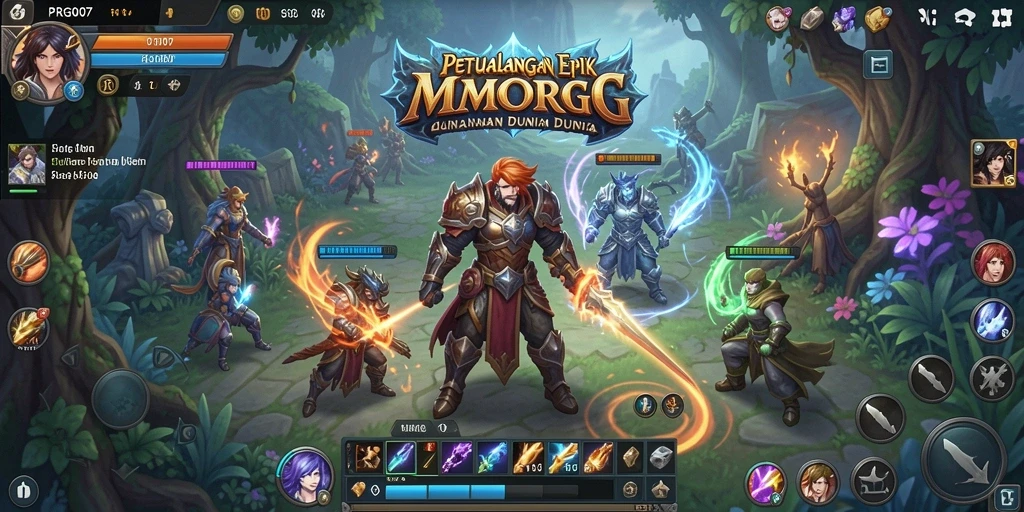 Screenshot PRG007 menampilkan pertempuran epik di dunia MMORPG.